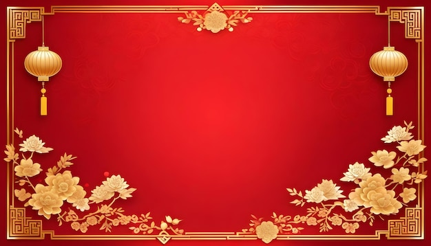 illustration decorative chinese red golden background with blank space generative ai