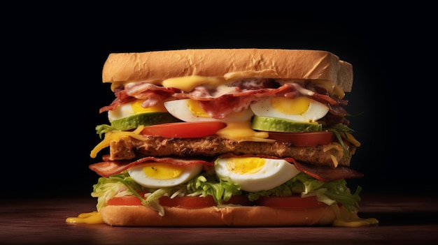 Illustration of delicious bacon egg and cheese sandwiches stacked high