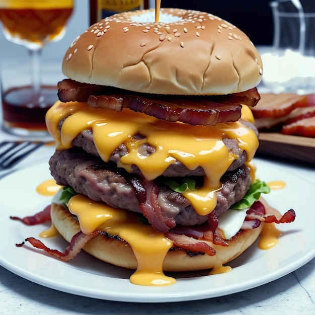 illustration of delicious hamburger on table