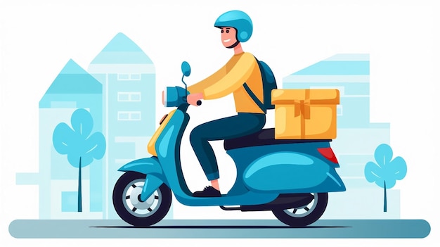 An illustration of a delivery boy on a scooter with parcel on the back AI Generated