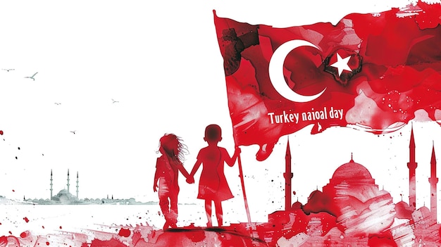 Photo illustration for democracy and national unity day in turkey with large turkish flag in grungy styleillustration