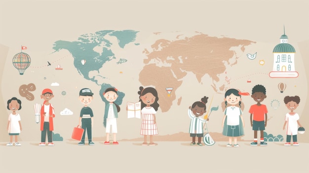 An illustration depicting children in various parts of the world highlighting the differences