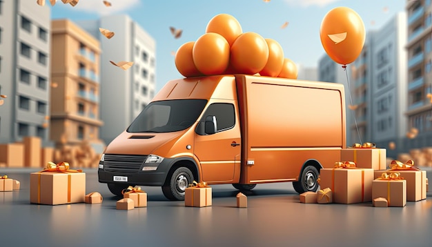 Illustration Depicting a Delivery Van with Box Cargo Ensuring Timely Deliveries