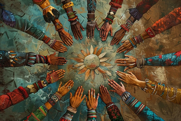 Photo an illustration depicting the hands of people from different american countries