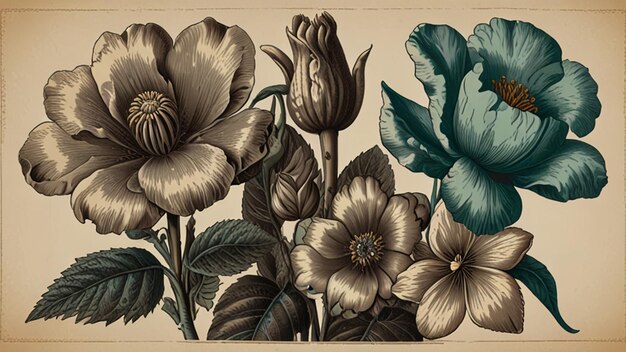 Photo illustration design art of flower in vintage style