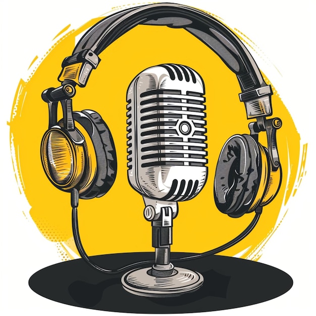 illustration design of headphones with a podcast microphone