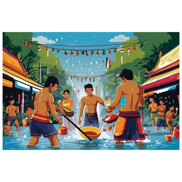 illustration design for a poster for the Thai water war festival or Songkran