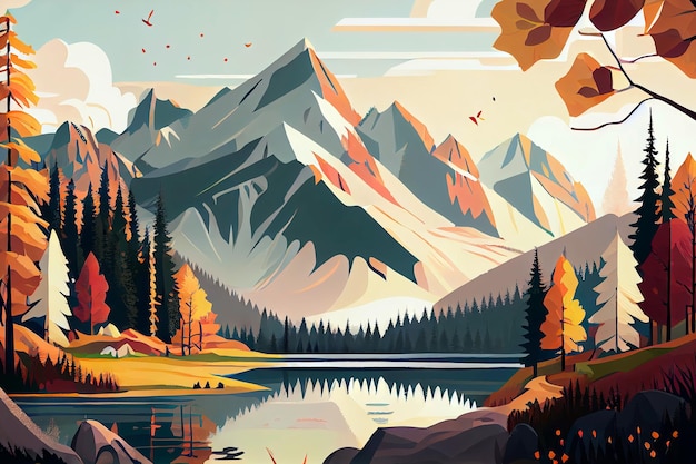 Illustration design of wild mountains landscape Design for banner flyer or card