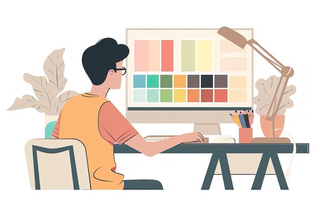 Photo illustration of designer choosing color palettes