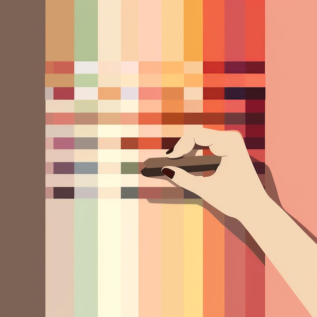 Photo illustration of a designer picking a color from a swatch neutral colors