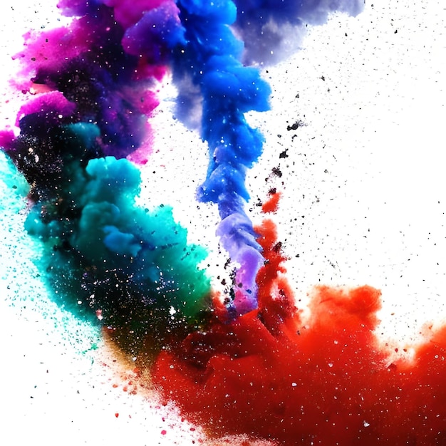 Illustration of designer smoke and colored white background multicolored ink explosion