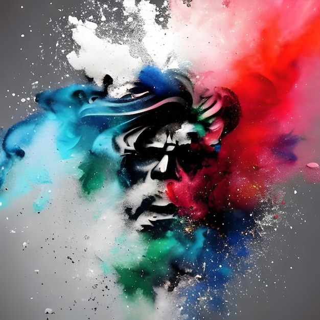 Illustration of designer smoke and colored white background multicolored ink explosion