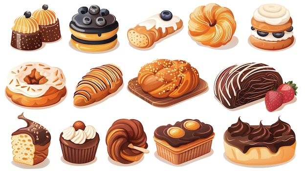 Photo illustration of different types of pastries on a white background