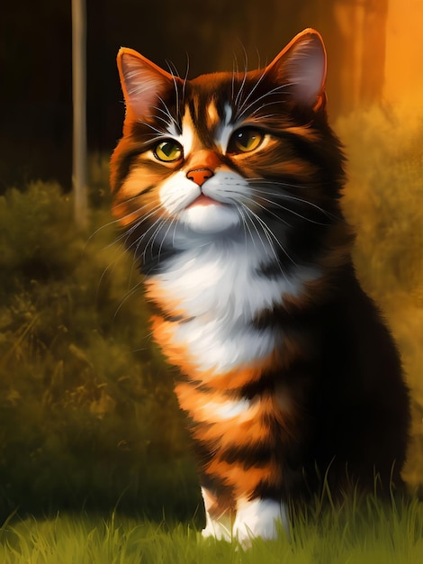 Illustration digital painting of cute cat generative art by AI