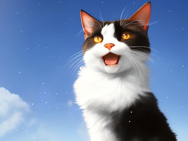 Illustration digital painting of cute cat generative art by AI