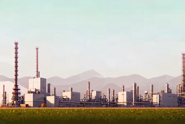 Illustration digital painting of mega big factory generative AI