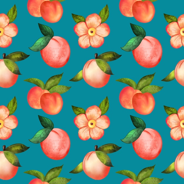 Illustration digital watercolor seamless pattern of peach and flowers