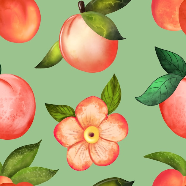 Illustration digital watercolor seamless pattern of peach and flowers