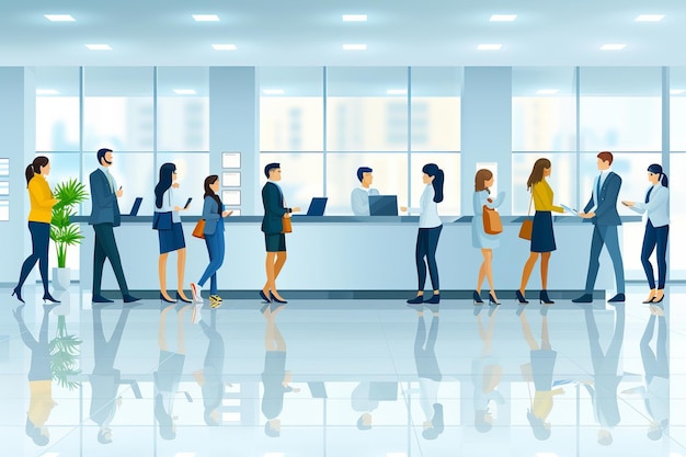 Illustration of Diverse Business People in Office Lobby