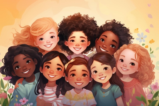 Illustration of diverse children on pastel background