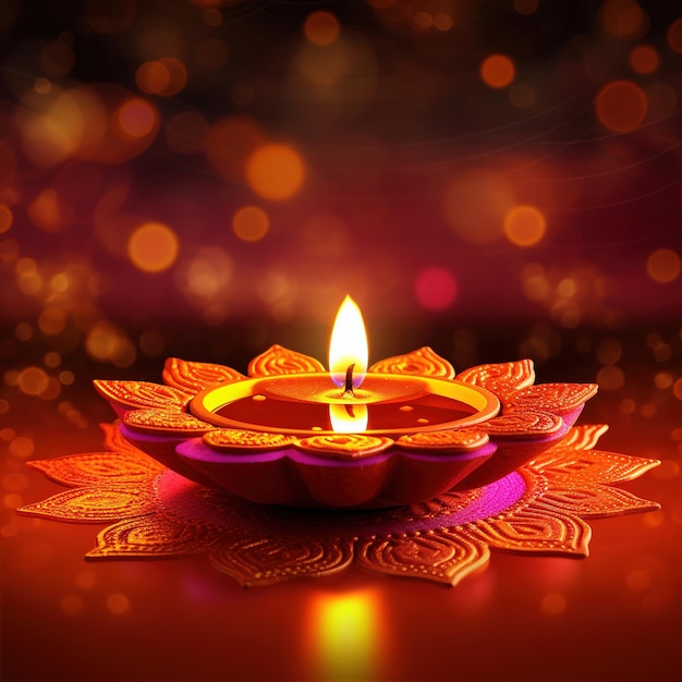 Illustration of Diwali festival Diya Lamp with rangoli at the bottom Ai Generated