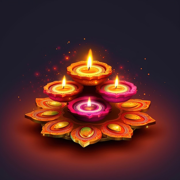 Illustration of Diwali festival Diya Lamp with rangoli at the bottom Ai Generated