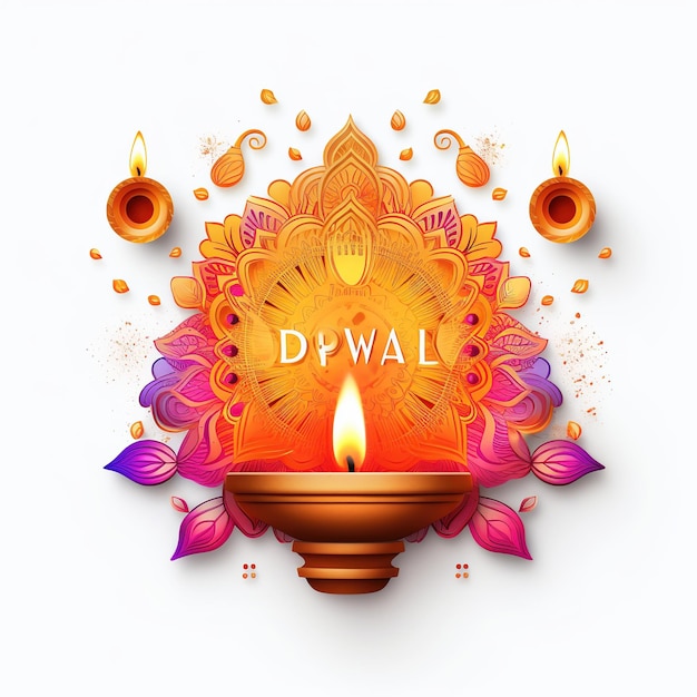 Illustration of Diwali festival Diya Lamp with rangoli at the bottom Ai Generated