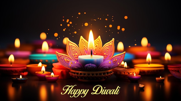 Illustration of Diwali festival of lights with traditional Diya oil lamps Generative AI