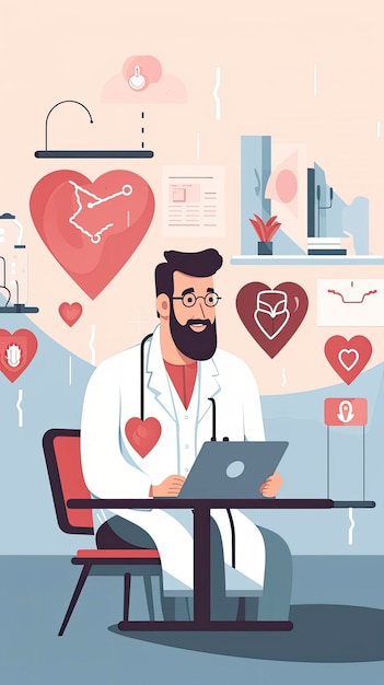 Illustration of doctor doing telemedicine Generative ai