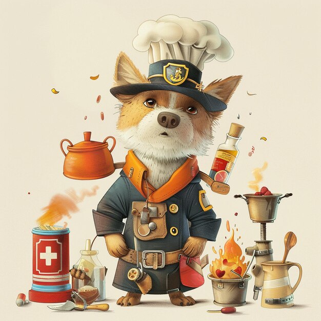 Photo illustration of a dog in different professions