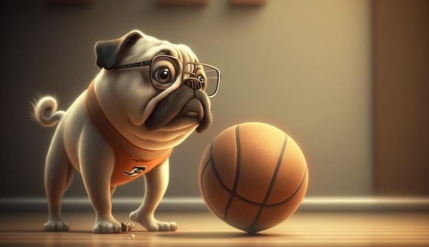 Illustration of a dog playing basketball Ai Generative