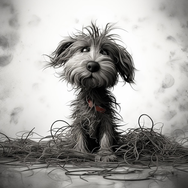 an illustration of a dog with messy hair