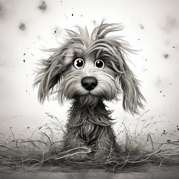 an illustration of a dog with messy hair