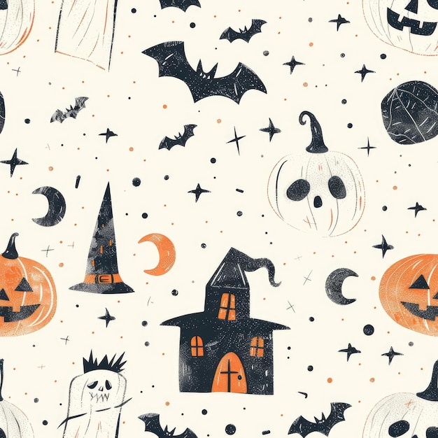 Illustration Doodle Halloween Seamless Pattern