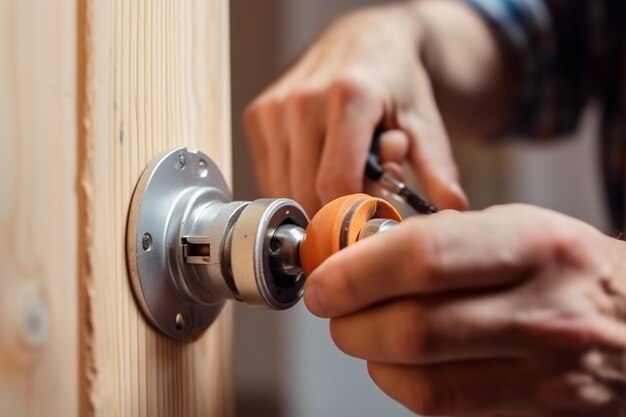 Illustration of a door installation worker installing a door Generative Ai