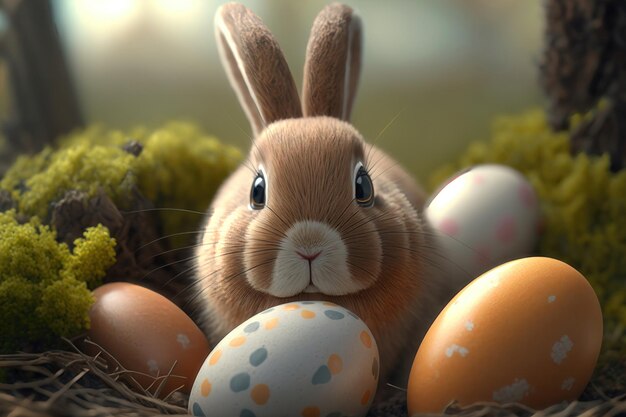 Illustration of the Easter Bunny with eggs Generation AI