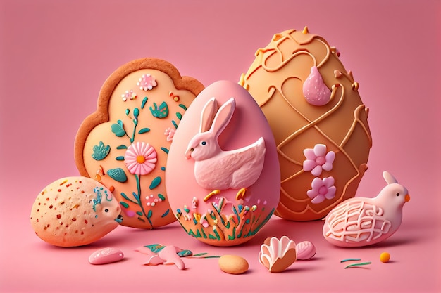 Illustration of easter cookies handmade baked at home kitchen AI