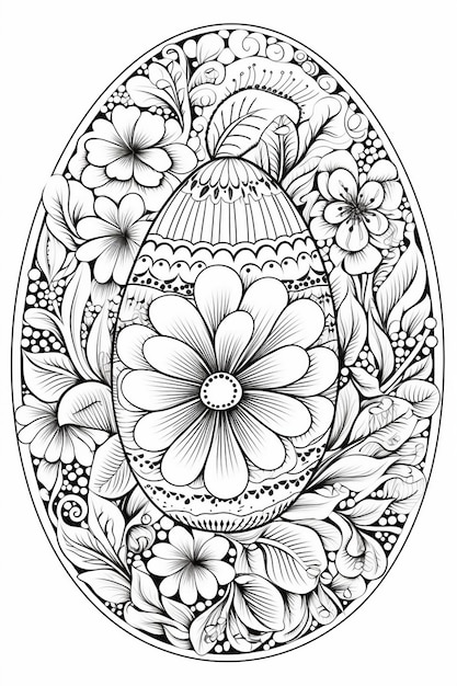 an illustration of a easter egg with flowers and a drawing of a flower