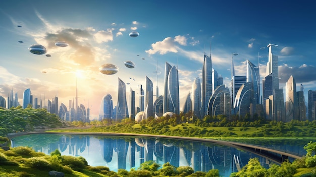 Illustration of eco futuristic cityscape