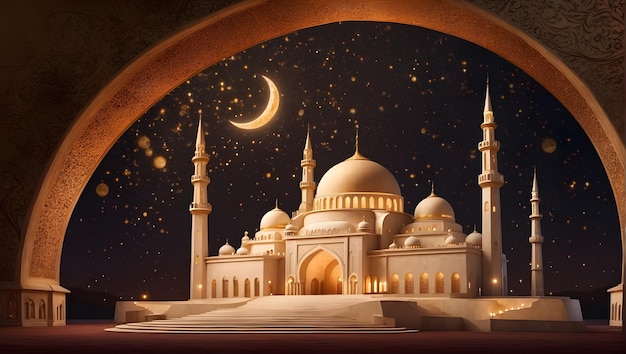 illustration of eid Mubarak night with light of a lamp paper style luxury happy Eid background