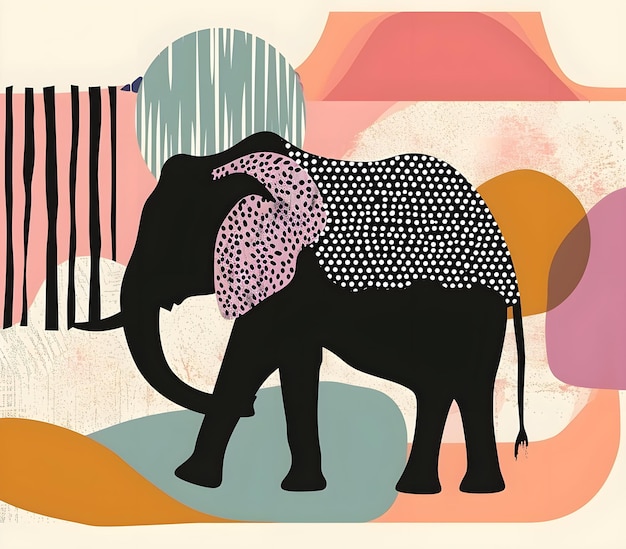 Photo an illustration of an elephant with a pink shirt and black dots on it