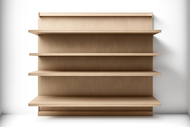 Illustration of empty wooden product shelves against a white background