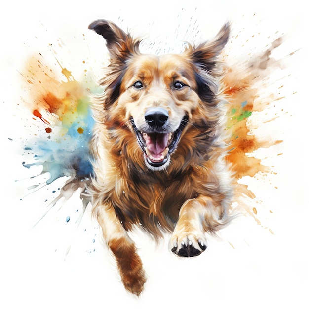 illustration of An energetic and playful dog sprinting in vibrant colors Generative AI