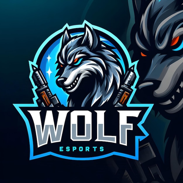 Photo illustration esport wolf logo template logo design