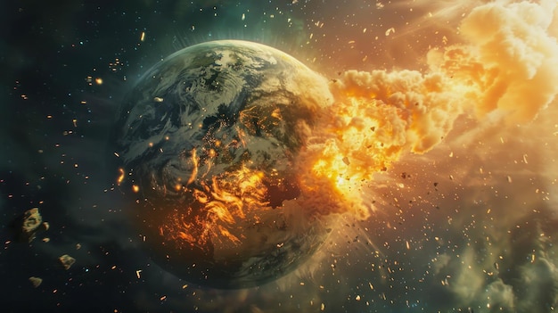 Photo illustration of the explosion of planet earth