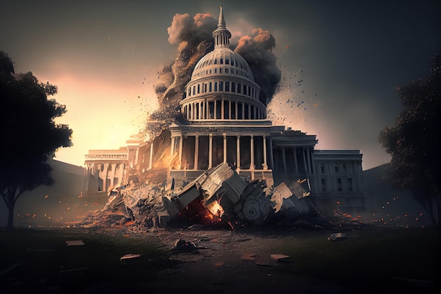 Illustration of explosion terrorist attack in the white house AI