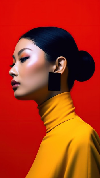 An illustration of a fashion portrait combined with abstract art AI Generated