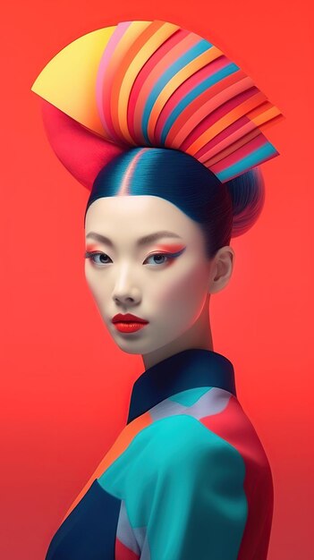 An illustration of a fashion portrait combined with abstract art AI Generated