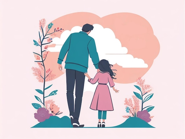 Illustration of father and child happy fathers day greeting card