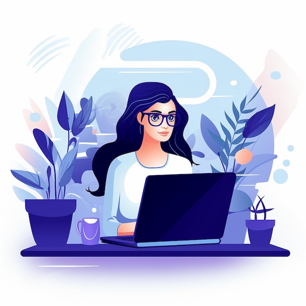 Illustration a female wth glasses in the office